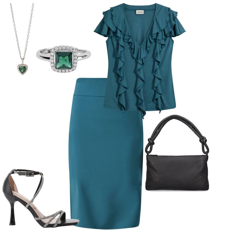 Outfit donna - Total look #2207138. Stile Chic per Tutti i giorni. Abbinamento con bluse, anelli, ciondoli, gonne, sandali col tacco, borse a spalla.