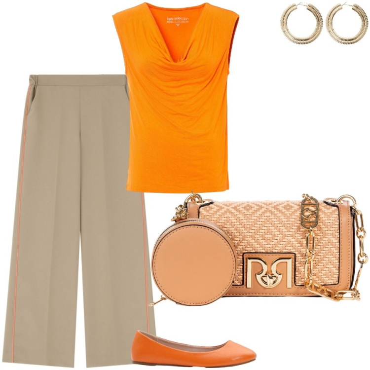 Outfit donna - Incontro con amiche in centro. Stile Bon Ton per Tutti i giorni. Abbinamento con top, ballerine, pantaloni, orecchini, borse a tracolla.