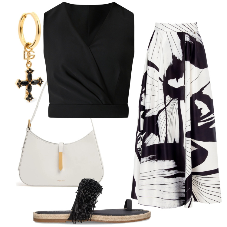 Outfit donna - Total look #2207179. Stile Glamour per Serata fuori. Abbinamento con gonne lunghe, top, sandali in pelle, borse a spalla, orecchini.