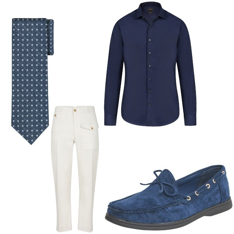 Outfit uomo - Serata di luglio. Stile Business/Elegante per Serata speciale. Abbinamento con scarpe stringate, camicie, cravatte, pantaloni.