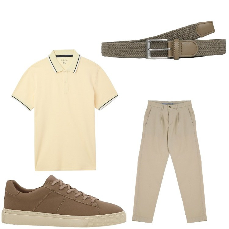Outfit uomo - Domani in ufficio. Stile Casual per Ufficio. Abbinamento con sneakers, polo, cinture, pantaloni chino.