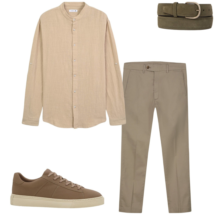 Outfit uomo - In ufficio. Stile Urban per Tutti i giorni. Abbinamento con sneakers, camicie, pantaloni chino, cinture.