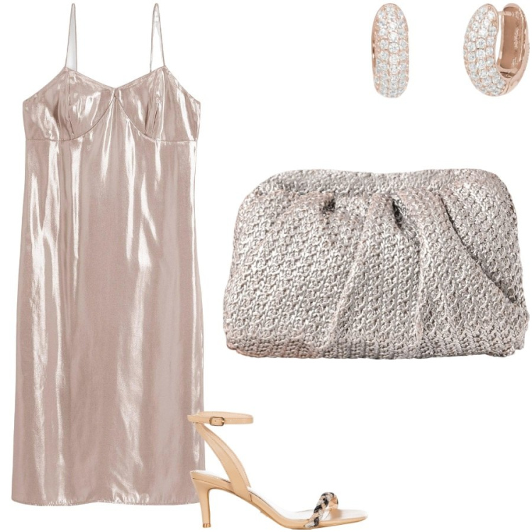 Outfit donna - Ready for the party. Stile Glamour per Serata fuori. Abbinamento con vestiti, orecchini, clutch, sandali in pelle.