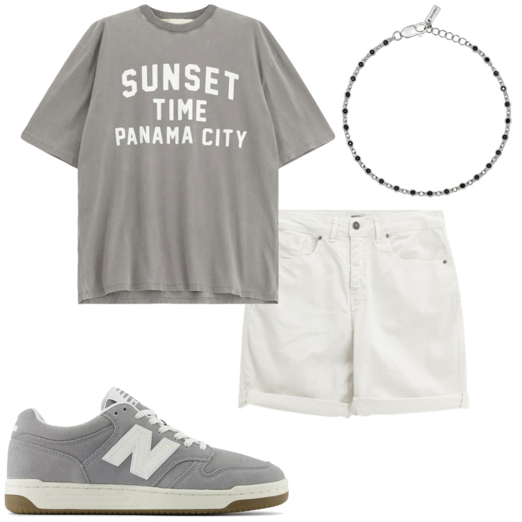 Outfit uomo - Con amici. Stile Casual per Serata speciale. Abbinamento con braccialetti, sneakers, t-shirt, shorts.