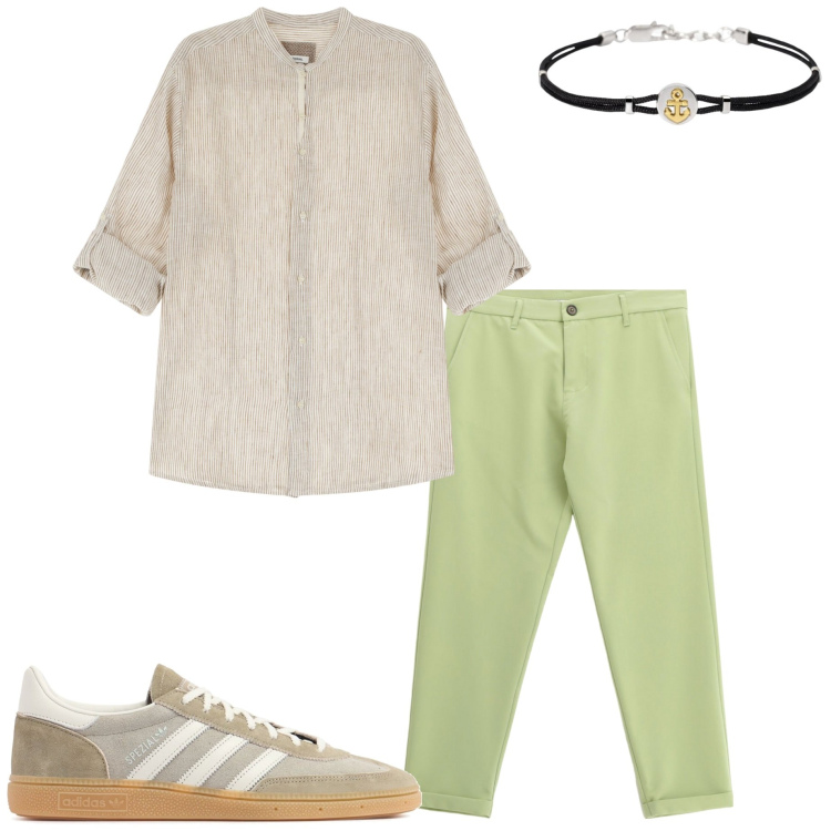 Outfit uomo - Aperitivo. Stile Trendy per Serata speciale. Abbinamento con braccialetti, pantaloni, camicie, sneakers.