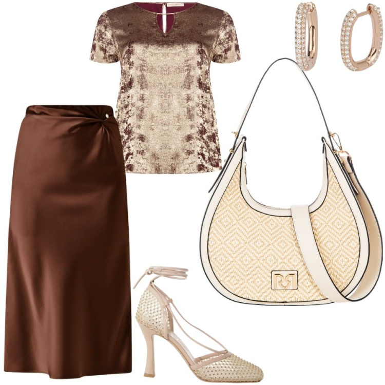 Outfit donna - Invito ad un battesimo. Stile Chic per Cerimonia. Abbinamento con orecchini, bluse, gonne longuette, borse a mano, décolleté.