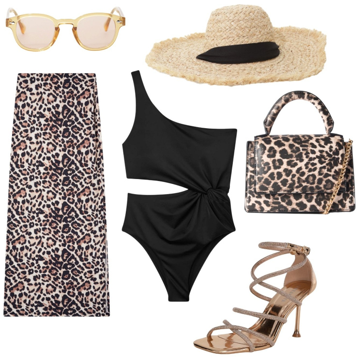 Outfit donna - Aperimare. Stile Etnico per Mare. Abbinamento con borse a tracolla, gonne lunghe, sandali col tacco, costumi interi, occhiali da sole, cappelli.