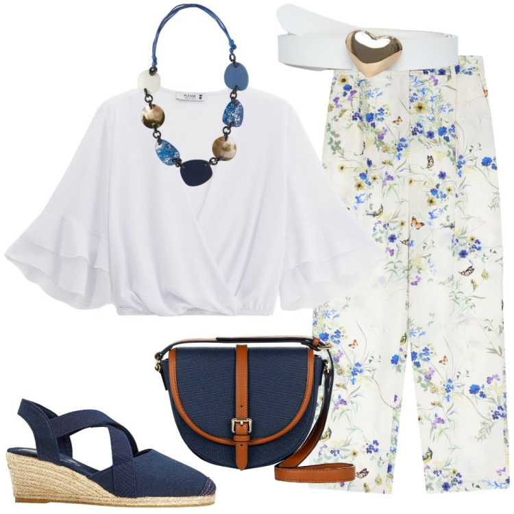 Outfit donna - Total look #2207425. Stile Casual chic per Tutti i giorni. Abbinamento con sandali col tacco, cinture, borse a tracolla, top, pantaloni, collane.