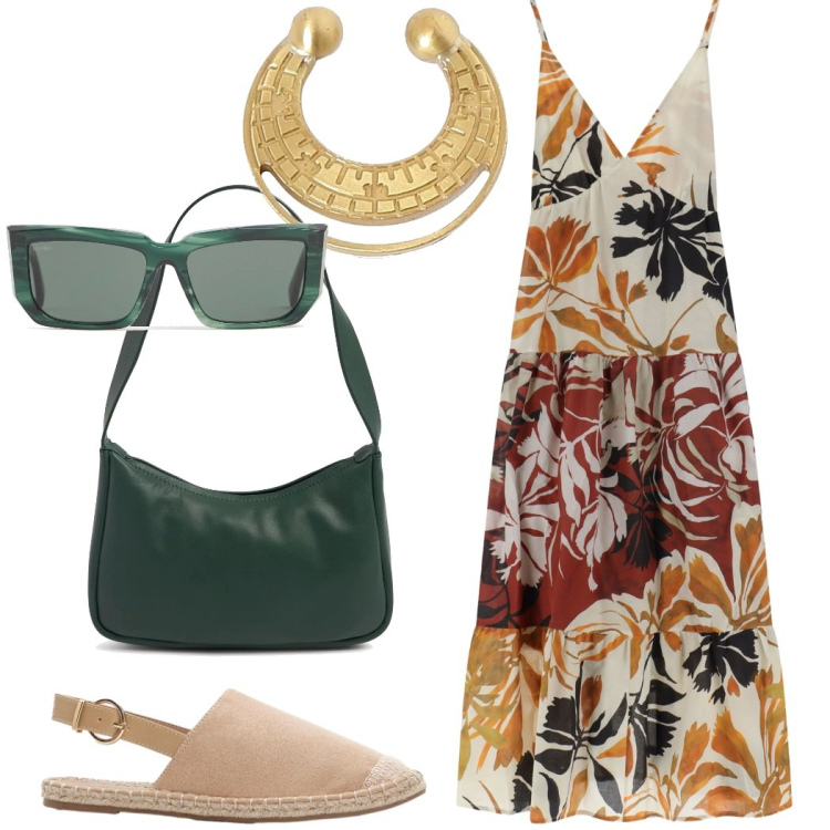 Outfit donna - Total look #2207426. Stile Casual chic per Serata fuori. Abbinamento con espadrillas, vestiti lunghi, orecchini, occhiali da sole, borse a spalla.