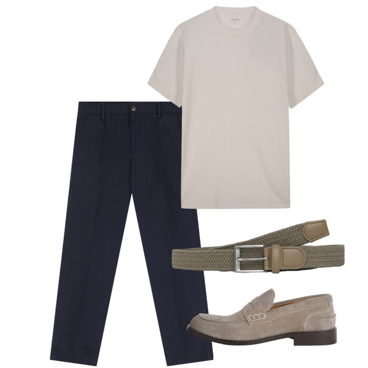 Outfit uomo - Raffinato in tshirt. Stile Casual per Tutti i giorni. Abbinamento con cinture, pantaloni chino, scarpe stringate, t-shirt.
