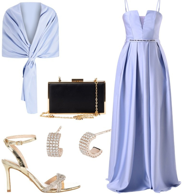 Outfit donna - Cerimonie ed eventi speciali. Stile Chic per Cerimonia. Abbinamento con orecchini, sandali col tacco, vestiti, stole, pochette.