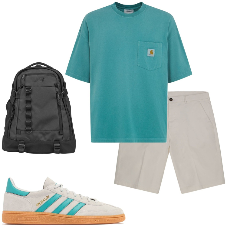 Outfit uomo - Total look #2207461. Stile Casual per Sport. Abbinamento con borse sportive, bermuda, t-shirt, sneakers.