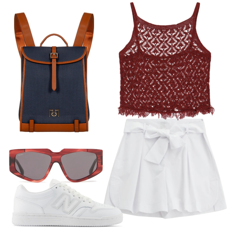 Outfit donna - Comoda e fresca. Stile Casual per Tutti i giorni. Abbinamento con zaini, sneakers, shorts, top, occhiali da sole.