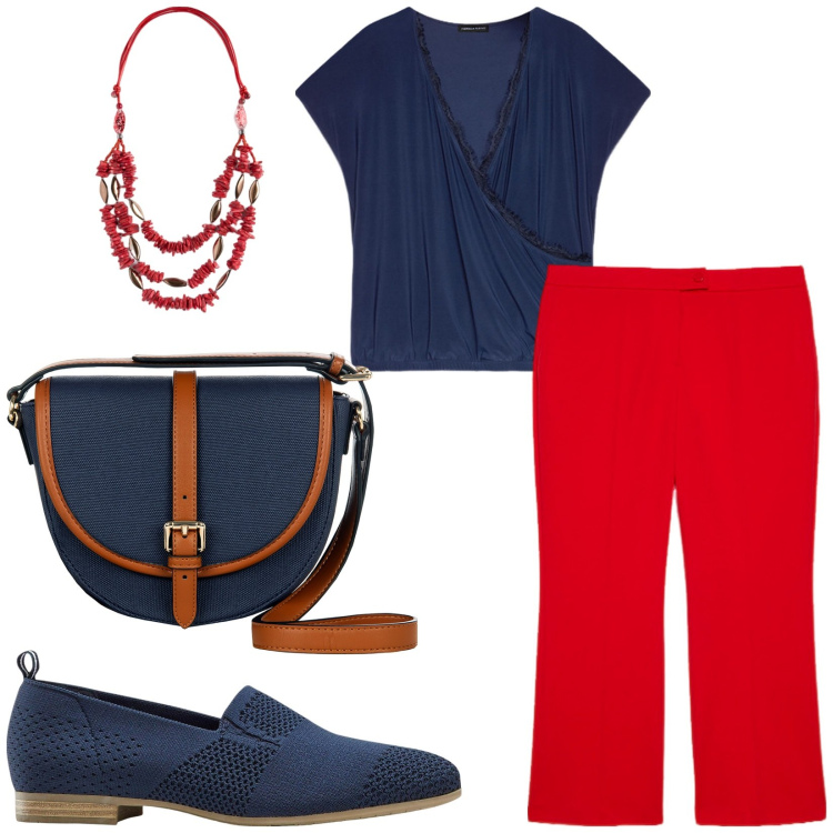 Outfit donna - Total look #2207465. Stile Casual per Tutti i giorni. Abbinamento con mocassini, borse a tracolla, pantaloni, bluse, collane.