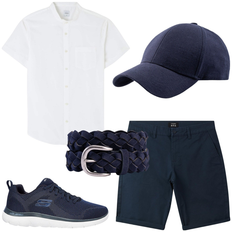 Outfit uomo - In città. Stile Urban Abbinamento con sneakers, camicie a manica corta, bermuda, cinture, cappelli con visiera.