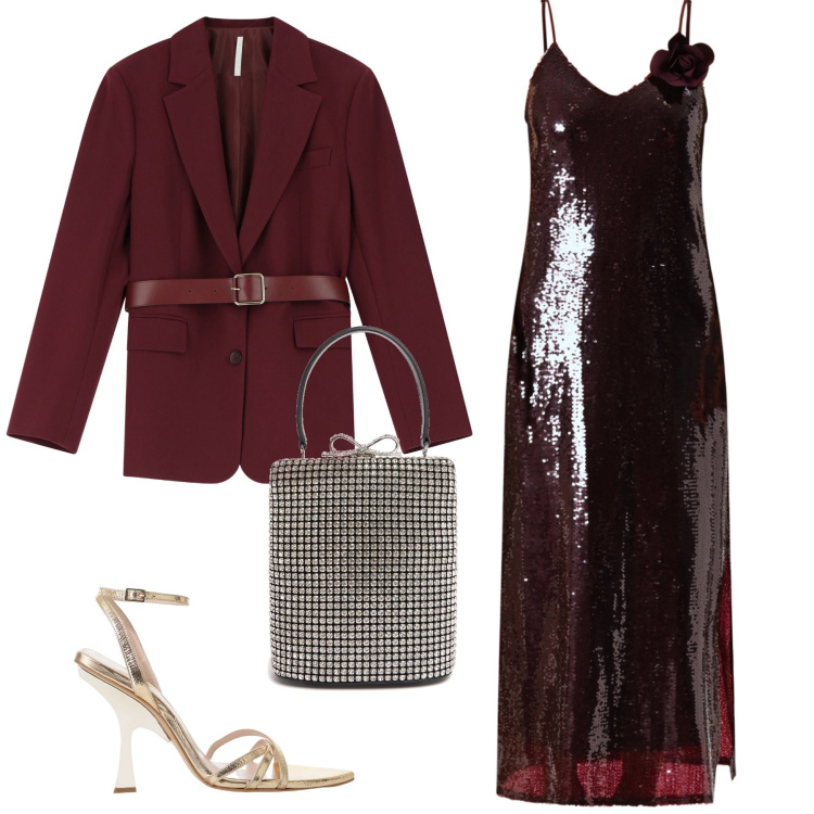 Outfit donna - Total look #2207543. Stile Glamour per Serata fuori. Abbinamento con vestiti midi/longuette, blazer, sandali col tacco, borse a mano.