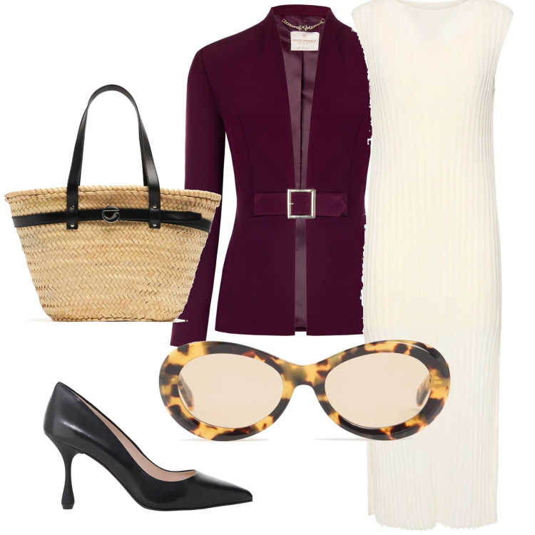 Outfit donna - Total look #2207545. Stile Glamour per Tutti i giorni. Abbinamento con blazer, décolleté, vestiti lunghi, shopping bag, occhiali da sole.