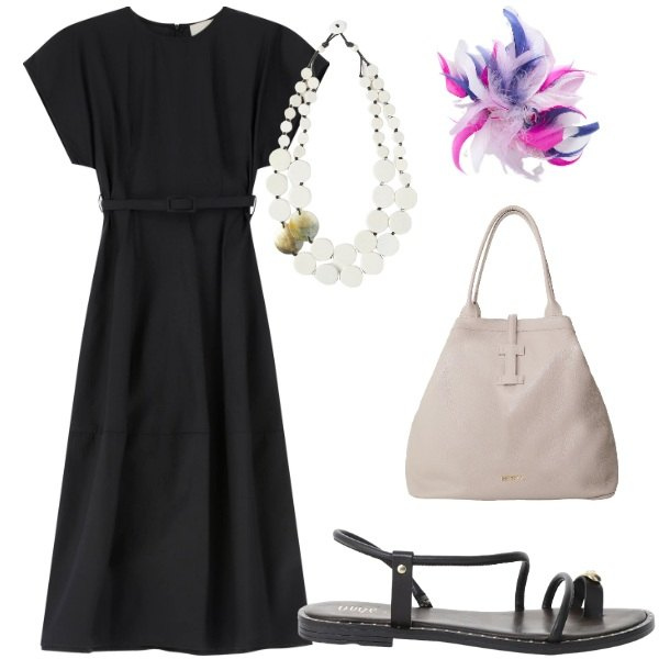 Outfit donna - Le serate di Luglio. Stile Casual chic per Serata fuori. Abbinamento con borse tote, vestiti, sandali, accessori per capelli, ciondoli.