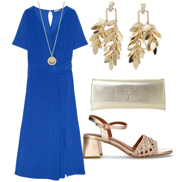 Outfit donna - Serata speciale. per Serata fuori. Abbinamento con collane, pochette, orecchini, vestiti midi/longuette, sandali col tacco.