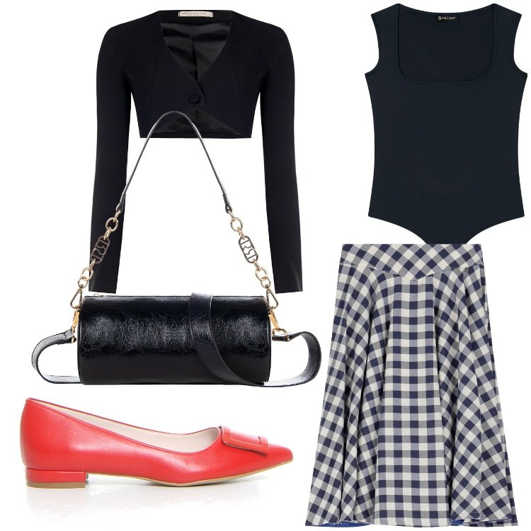 Outfit donna - Luglio bon ton. Stile Bon Ton per Serata fuori. Abbinamento con bolero, borse a mano, body, gonne, ballerine.