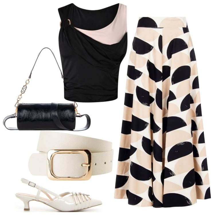 Outfit donna - Total look #2207672. Stile Bon Ton per Serata fuori. Abbinamento con cinture, gonne longuette, top, borse a mano, décolleté.