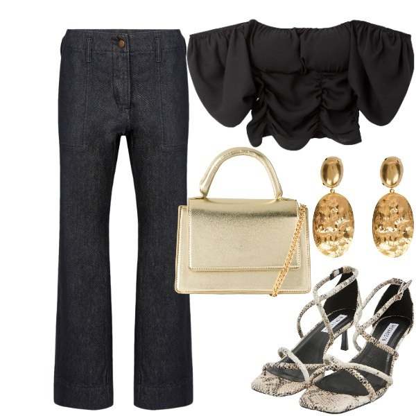 Outfit donna - Total look #2207726. Stile Urban per Serata fuori. Abbinamento con bluse, sandali col tacco, borse a tracolla, pantaloni, orecchini.