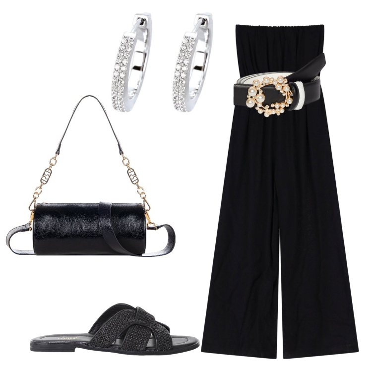 Outfit donna - Cocktail party. Stile Glamour per Serata fuori. Abbinamento con orecchini, borse a mano, tute, sandali, cinture.