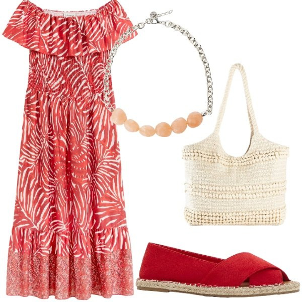Outfit donna - Outifit di luglio. Stile Casual per Tutti i giorni. Abbinamento con shopping bag, espadrillas, vestiti, collane.