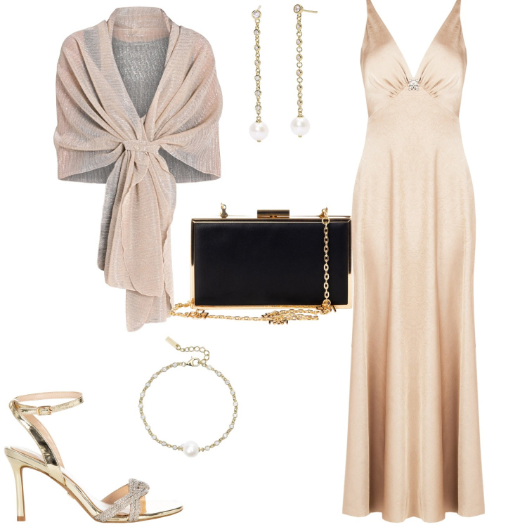 Outfit donna - Total look #2207775. Stile Glamour per Serata fuori. Abbinamento con braccialetti, orecchini, stole, pochette, vestiti lunghi, sandali col tacco.