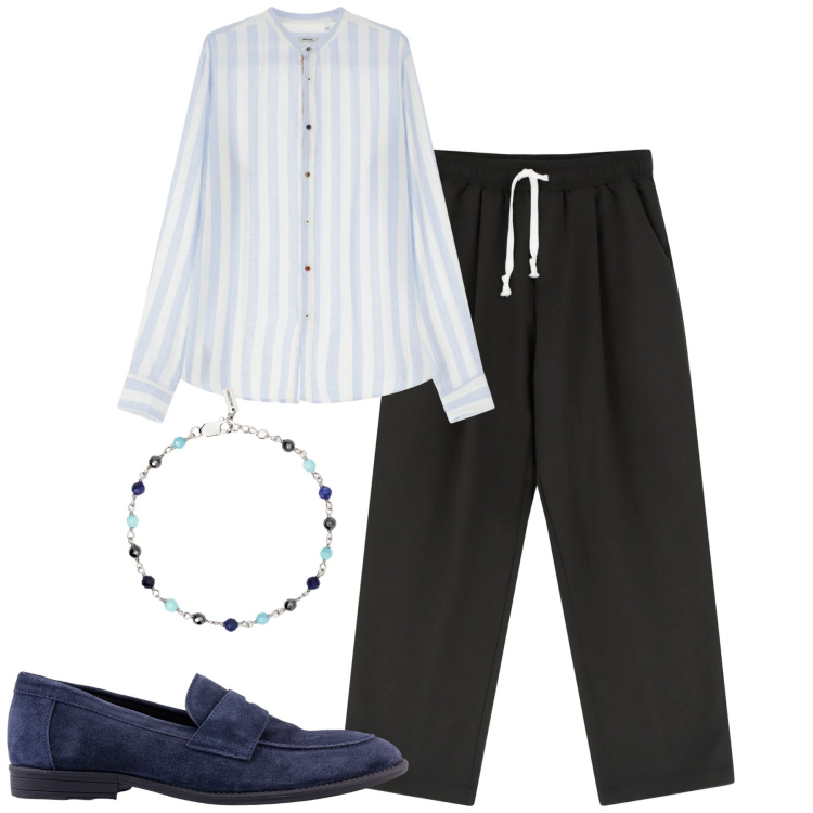 Outfit uomo - Total look #2207778. Stile Trendy per Tutti i giorni. Abbinamento con braccialetti, camicie, pantaloni, scarpe stringate.