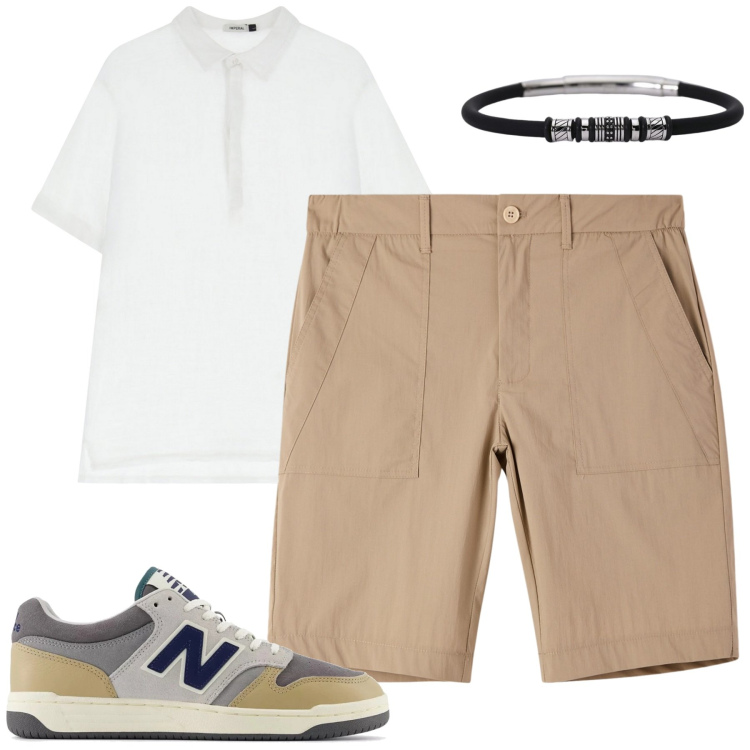 Outfit uomo - Total look #2207780. Stile Urban per Tutti i giorni. Abbinamento con pantaloni corti, braccialetti, sneakers, polo.