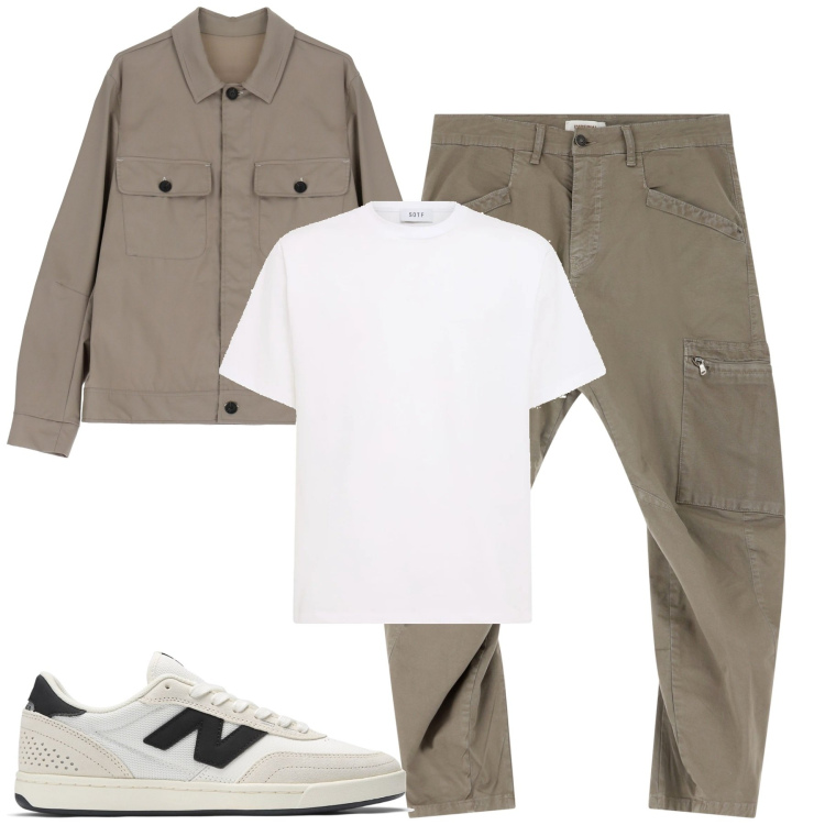 Outfit uomo - Serata estiva. Stile Trendy per Serata speciale. Abbinamento con sneakers, pantaloni cargo, giacche, t-shirt.
