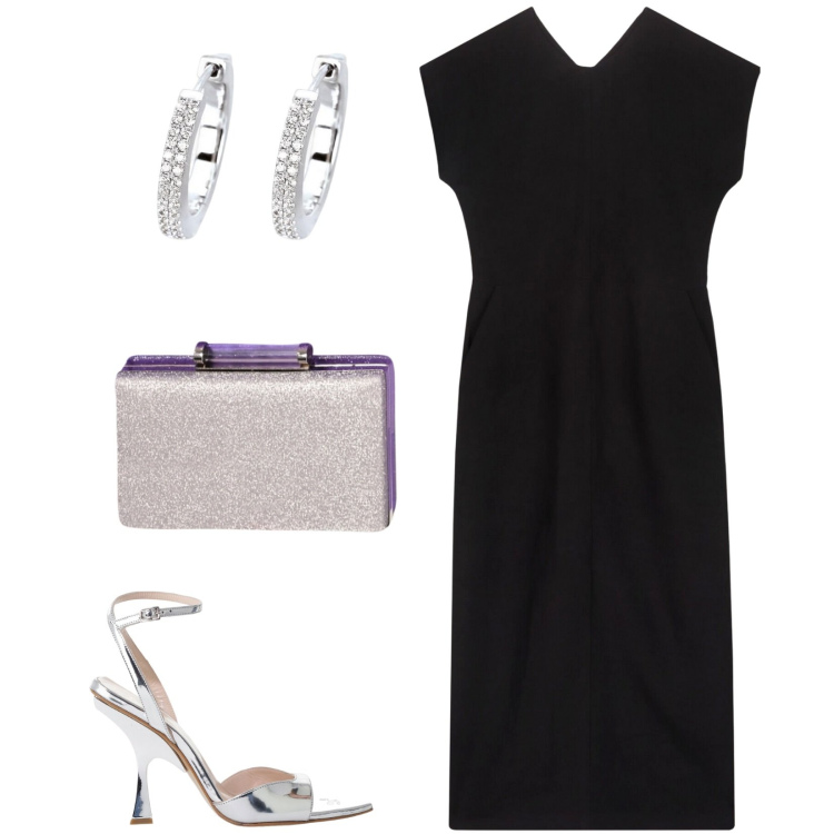 Outfit donna - Splendere. Stile Chic per Serata fuori. Abbinamento con décolleté, orecchini, pochette, vestiti lunghi.