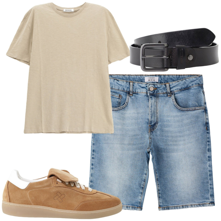 Outfit uomo - La t-shirt ampia. Stile Casual per Tutti i giorni. Abbinamento con bermuda, cinture, sneakers, t-shirt.