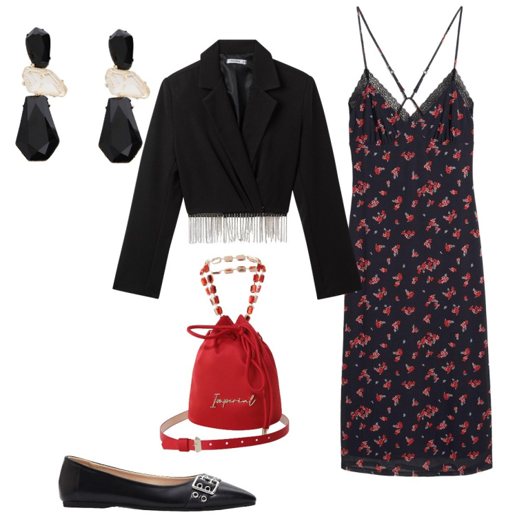 Outfit donna - Total look #2207795. Stile Minimal per Tutti i giorni. Abbinamento con ballerine, vestiti midi/longuette, blazer, borse a secchiello, orecchini.