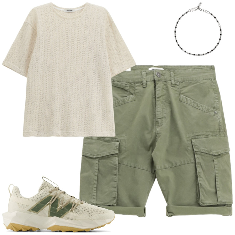 Outfit uomo - Luglio. Stile Casual per Tutti i giorni. Abbinamento con braccialetti, sneakers, t-shirt, bermuda.