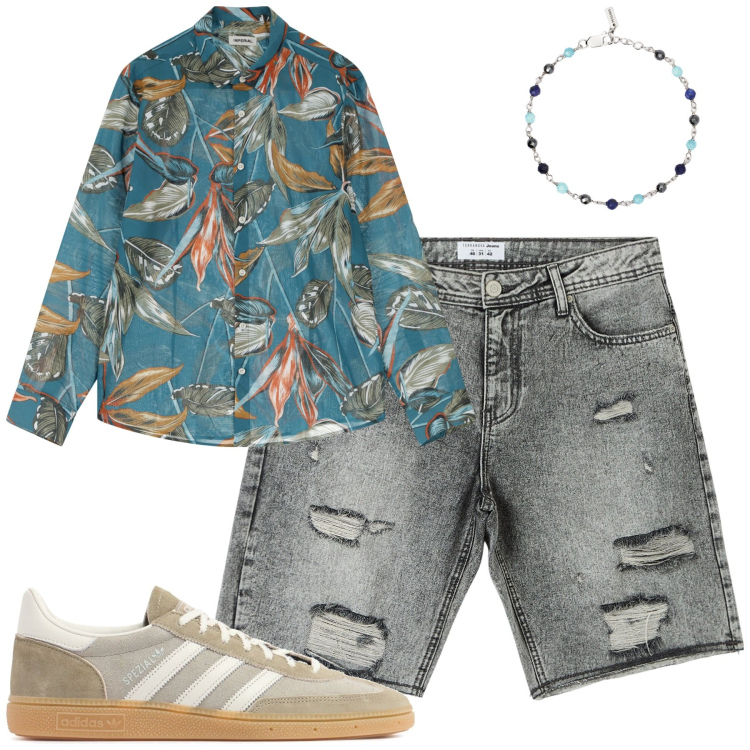 Outfit uomo - Aperitivo. Stile Casual per Serata speciale. Abbinamento con shorts, braccialetti, camicie, sneakers.