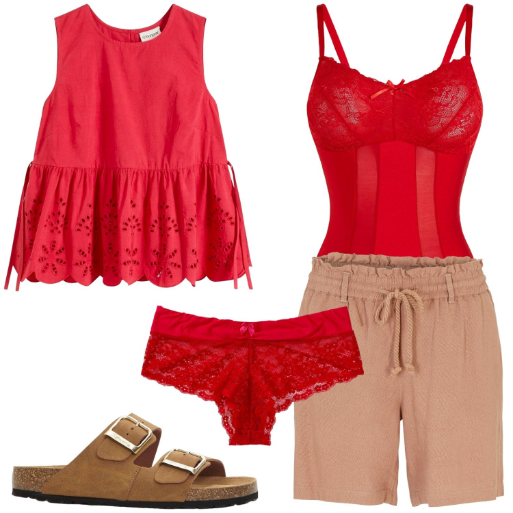 Outfit donna - bonprix - Saldi Estivi 25. Stile Minimal per Tutti i giorni. Abbinamento con top, culotte, ciabatte, body, shorts.