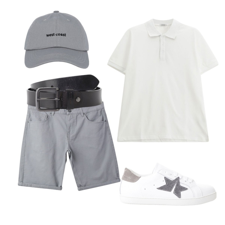 Outfit uomo - T-shirt pratica e trendy. Stile Trendy per Tutti i giorni. Abbinamento con cappelli con visiera, bermuda, cinture, sneakers, polo.