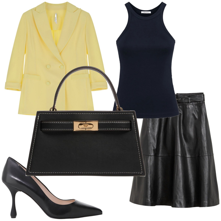 Outfit donna - L ufficio di settembre. Stile Bon Ton per Ufficio. Abbinamento con gonne, blazer, décolleté, borse a mano, canottiere.