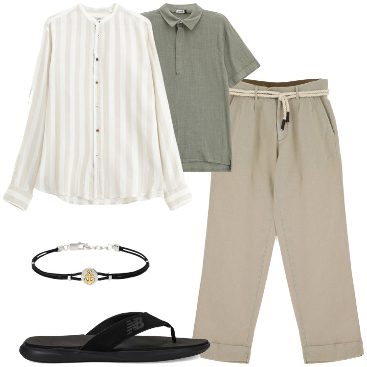 Outfit uomo - Total look #2207908. Stile Trendy per Tutti i giorni. Abbinamento con braccialetti, sandali, pantaloni chino, camicie, polo.