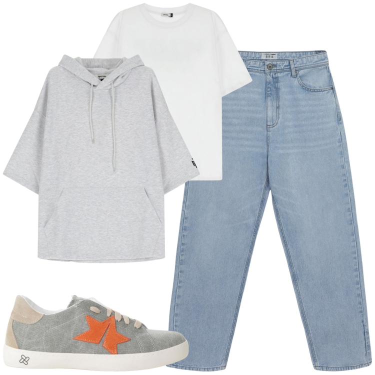 Outfit uomo - Serata fresca. Stile Casual per Tutti i giorni. Abbinamento con jeans, t-shirt, sneakers, felpe con cappuccio.