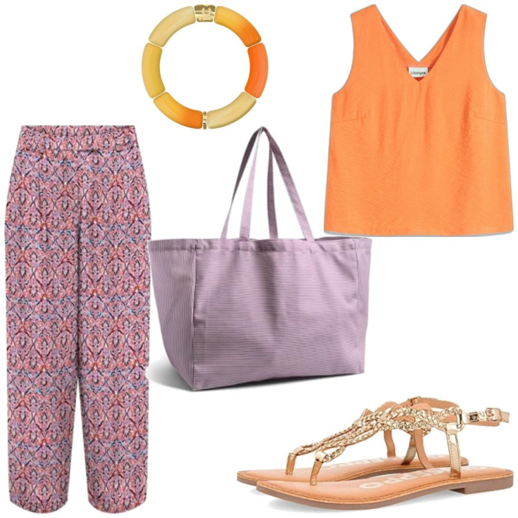 Outfit femme - Basique #3898. Style Basique pour Tous les jours. Assortir avec tuniques, pantalon large en bas, sandales, sacs tote, bracelets.