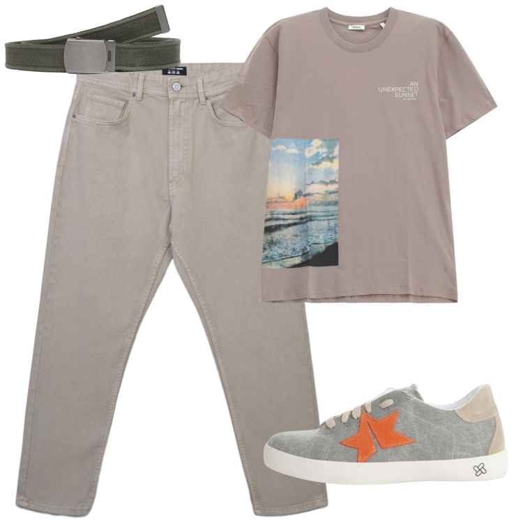 Outfit uomo - Luglio. Stile Casual per Tutti i giorni. Abbinamento con cinture, jeans, sneakers, t-shirt.