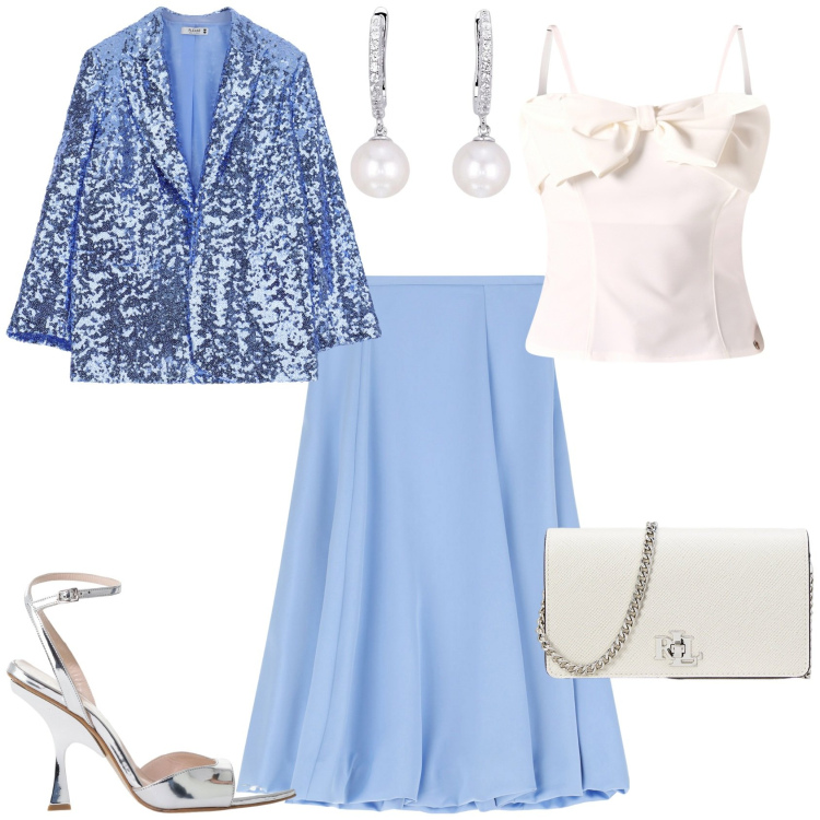 Outfit donna - Total look #2208002. Stile Glamour per Serata fuori. Abbinamento con orecchini, canottiere, blazer, gonne longuette, décolleté, borse a tracolla.