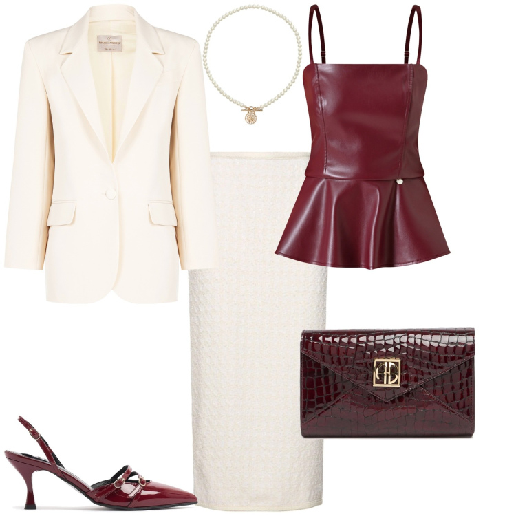 Outfit donna - Total look #2208007. Stile Chic per Serata fuori. Abbinamento con top, blazer, ciondoli, gonne longuette, pochette, décolleté.