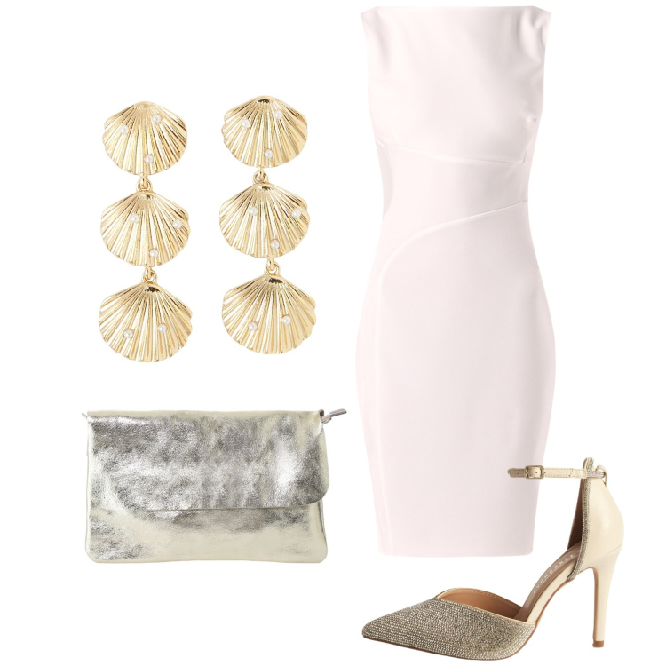 Outfit donna - Elegante con pochi dettagli. Stile Chic per Serata fuori. Abbinamento con décolleté, orecchini, vestiti a tubino, borse a tracolla.
