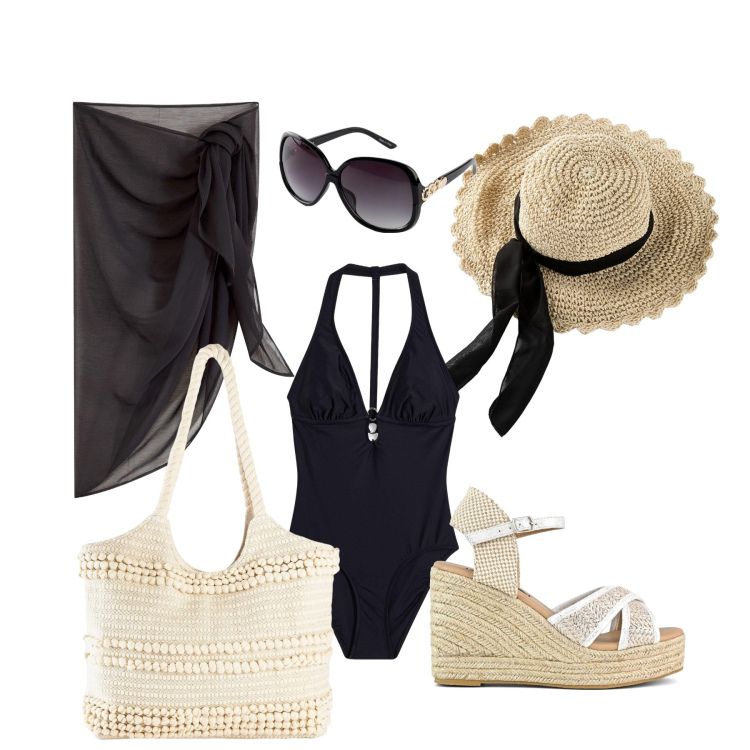 Outfit donna - Too summer. Stile Casual chic per Mare. Abbinamento con costumi interi, occhiali da sole, cappelli, shopping bag, vestiti da spiaggia, zeppe.