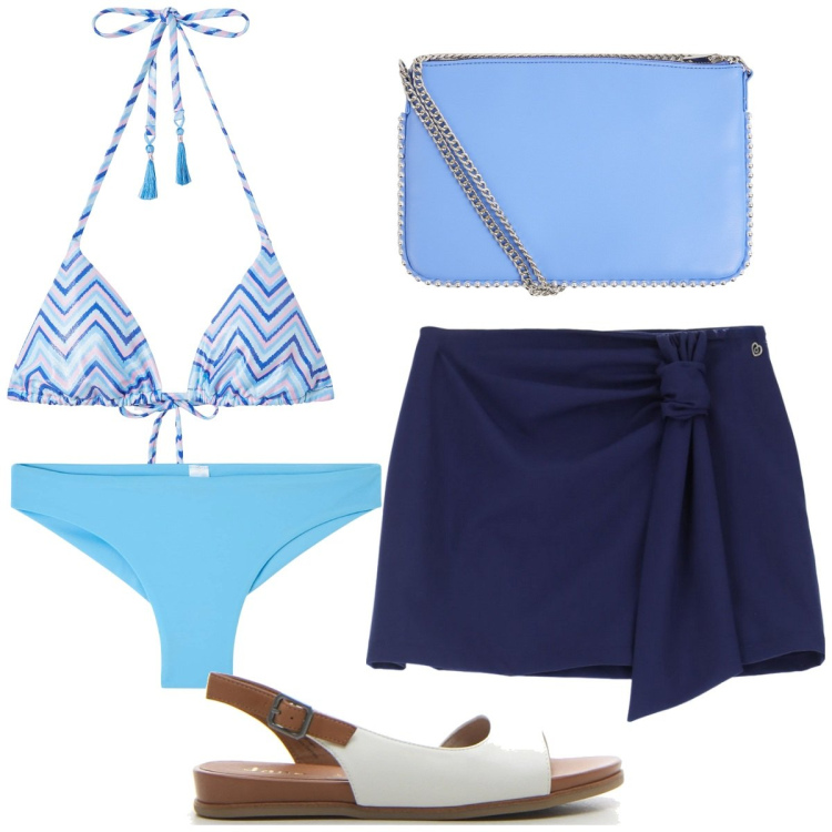 Outfit donna - Il costume perfetto è: il bikini!. Stile Trendy per Mare. Abbinamento con bikini, borse a tracolla, bikini, minigonne, sandali.