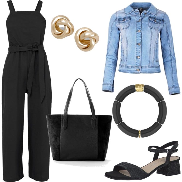 Outfit femme - Juillet en Normandie. Style Basique pour Tous les jours. Assortir avec combinaisons, sac cabas, sandales à talon, blazers, bracelets, boucles d'oreilles.